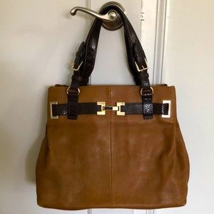 REISS tote bag in caramel and chocolate leather